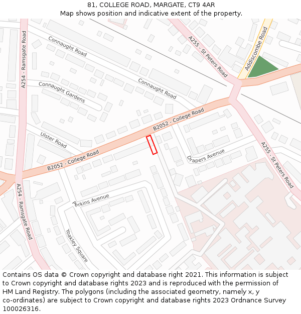 81, COLLEGE ROAD, MARGATE, CT9 4AR: Location map and indicative extent of plot