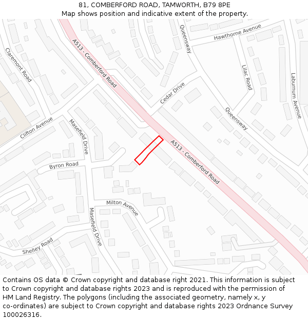 81, COMBERFORD ROAD, TAMWORTH, B79 8PE: Location map and indicative extent of plot