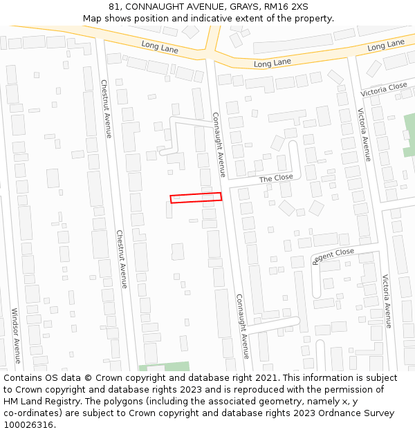 81, CONNAUGHT AVENUE, GRAYS, RM16 2XS: Location map and indicative extent of plot