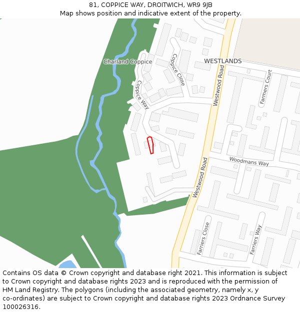 81, COPPICE WAY, DROITWICH, WR9 9JB: Location map and indicative extent of plot