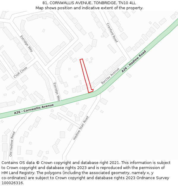 81, CORNWALLIS AVENUE, TONBRIDGE, TN10 4LL: Location map and indicative extent of plot