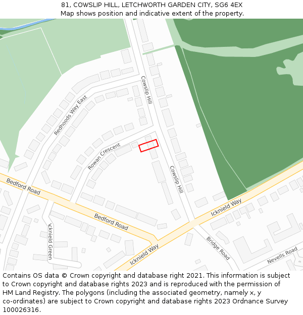 81, COWSLIP HILL, LETCHWORTH GARDEN CITY, SG6 4EX: Location map and indicative extent of plot