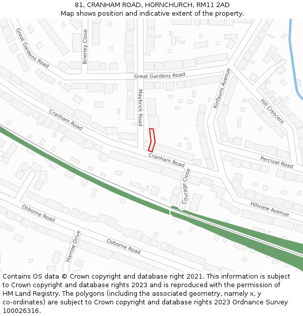 81, CRANHAM ROAD, HORNCHURCH, RM11 2AD: Location map and indicative extent of plot