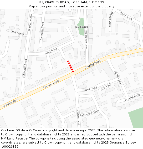 81, CRAWLEY ROAD, HORSHAM, RH12 4DS: Location map and indicative extent of plot