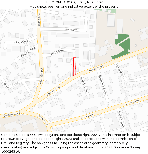 81, CROMER ROAD, HOLT, NR25 6DY: Location map and indicative extent of plot