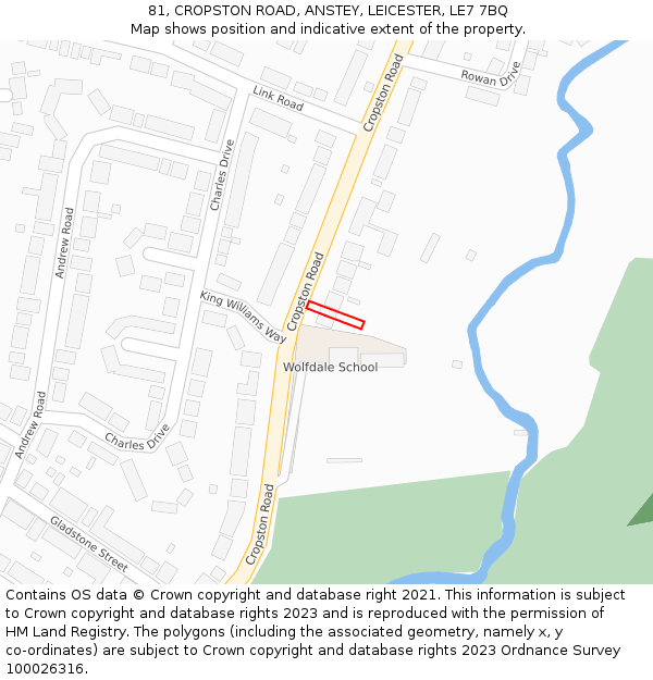 81, CROPSTON ROAD, ANSTEY, LEICESTER, LE7 7BQ: Location map and indicative extent of plot