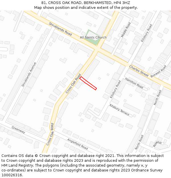 81, CROSS OAK ROAD, BERKHAMSTED, HP4 3HZ: Location map and indicative extent of plot