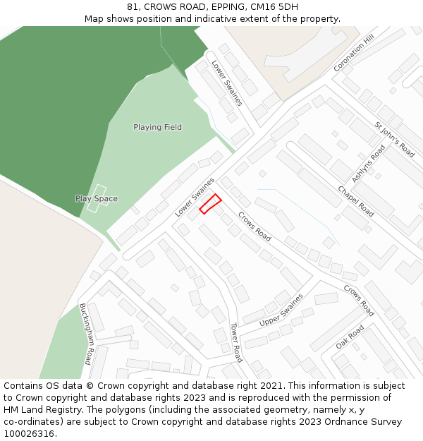 81, CROWS ROAD, EPPING, CM16 5DH: Location map and indicative extent of plot