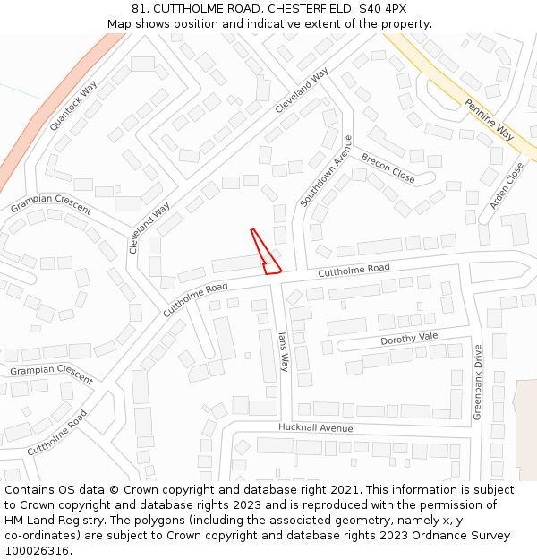 81, CUTTHOLME ROAD, CHESTERFIELD, S40 4PX: Location map and indicative extent of plot