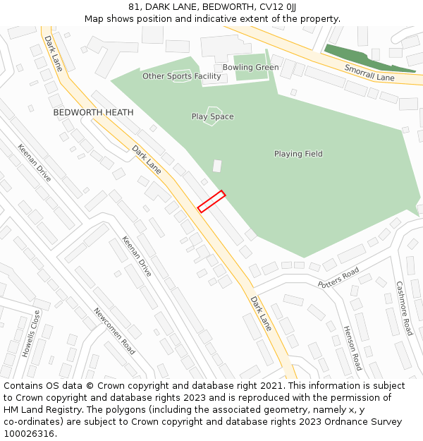 81, DARK LANE, BEDWORTH, CV12 0JJ: Location map and indicative extent of plot