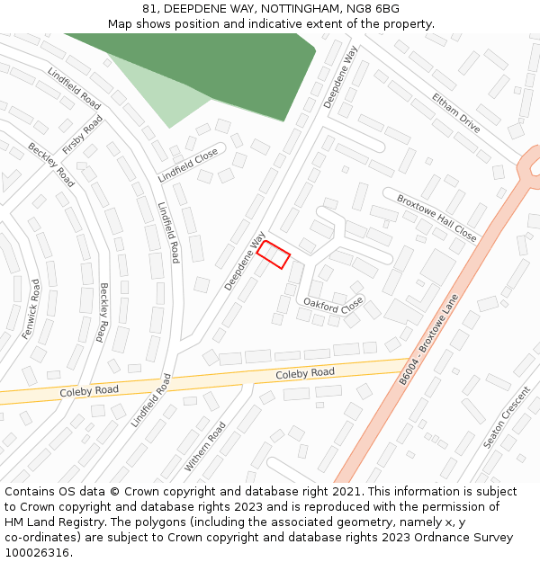 81, DEEPDENE WAY, NOTTINGHAM, NG8 6BG: Location map and indicative extent of plot