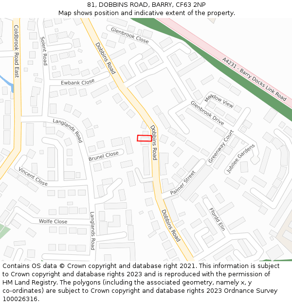 81, DOBBINS ROAD, BARRY, CF63 2NP: Location map and indicative extent of plot