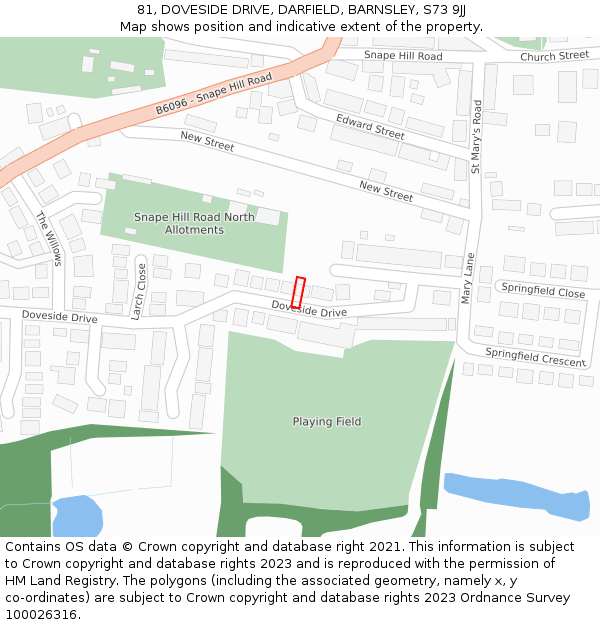 81, DOVESIDE DRIVE, DARFIELD, BARNSLEY, S73 9JJ: Location map and indicative extent of plot