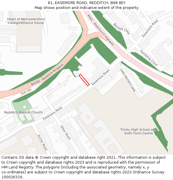 81, EASEMORE ROAD, REDDITCH, B98 8EY: Location map and indicative extent of plot
