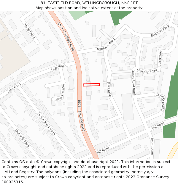 81, EASTFIELD ROAD, WELLINGBOROUGH, NN8 1PT: Location map and indicative extent of plot