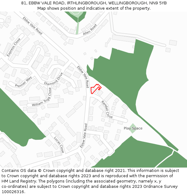 81, EBBW VALE ROAD, IRTHLINGBOROUGH, WELLINGBOROUGH, NN9 5YB: Location map and indicative extent of plot