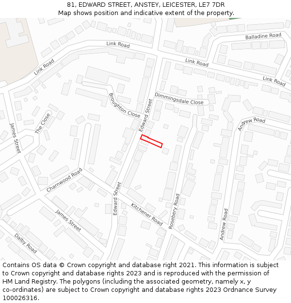 81, EDWARD STREET, ANSTEY, LEICESTER, LE7 7DR: Location map and indicative extent of plot