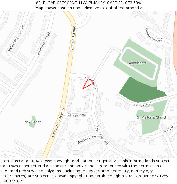 81, ELGAR CRESCENT, LLANRUMNEY, CARDIFF, CF3 5RW: Location map and indicative extent of plot