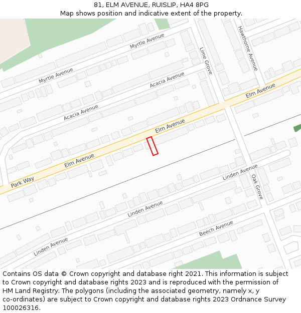 81, ELM AVENUE, RUISLIP, HA4 8PG: Location map and indicative extent of plot