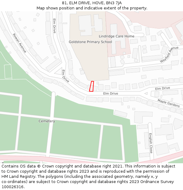 81, ELM DRIVE, HOVE, BN3 7JA: Location map and indicative extent of plot