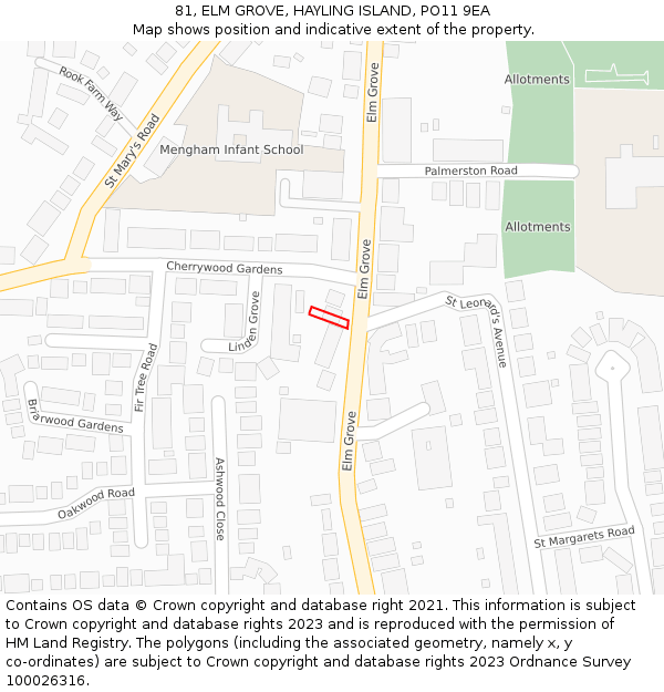 81, ELM GROVE, HAYLING ISLAND, PO11 9EA: Location map and indicative extent of plot