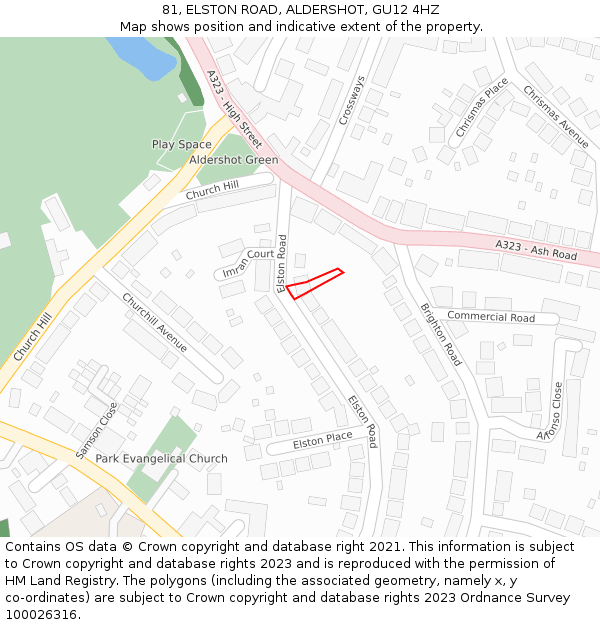 81, ELSTON ROAD, ALDERSHOT, GU12 4HZ: Location map and indicative extent of plot