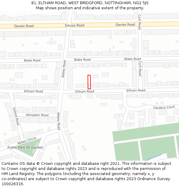 81, ELTHAM ROAD, WEST BRIDGFORD, NOTTINGHAM, NG2 5JS: Location map and indicative extent of plot