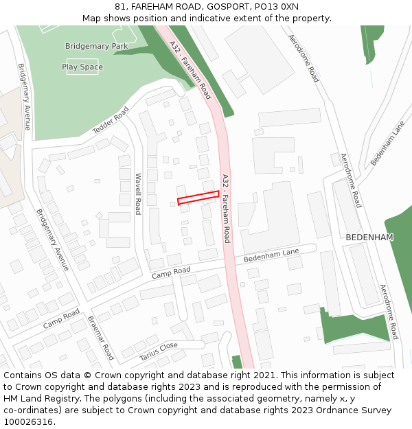 81, FAREHAM ROAD, GOSPORT, PO13 0XN: Location map and indicative extent of plot