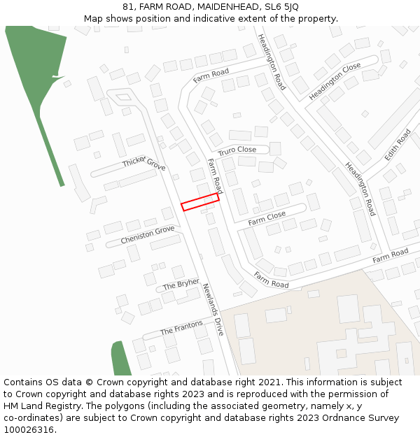 81, FARM ROAD, MAIDENHEAD, SL6 5JQ: Location map and indicative extent of plot
