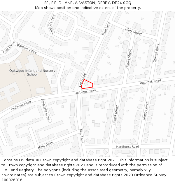 81, FIELD LANE, ALVASTON, DERBY, DE24 0GQ: Location map and indicative extent of plot