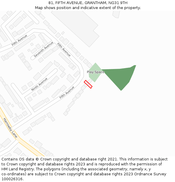 81, FIFTH AVENUE, GRANTHAM, NG31 9TH: Location map and indicative extent of plot