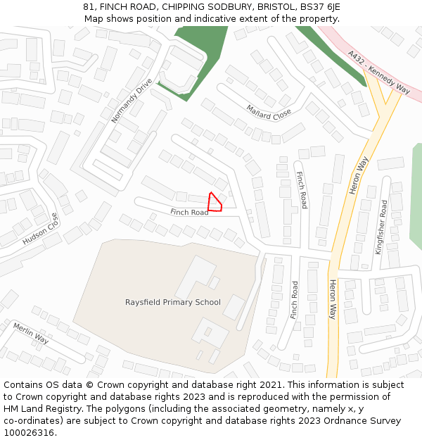 81, FINCH ROAD, CHIPPING SODBURY, BRISTOL, BS37 6JE: Location map and indicative extent of plot