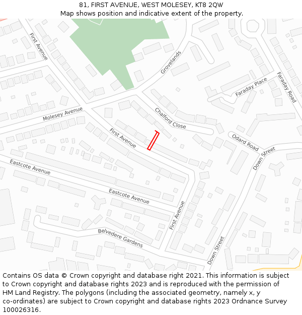 81, FIRST AVENUE, WEST MOLESEY, KT8 2QW: Location map and indicative extent of plot