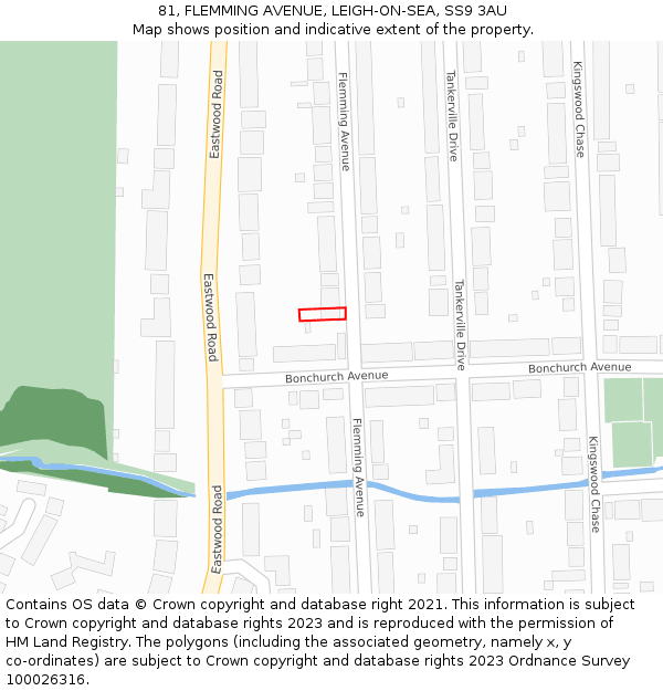 81, FLEMMING AVENUE, LEIGH-ON-SEA, SS9 3AU: Location map and indicative extent of plot