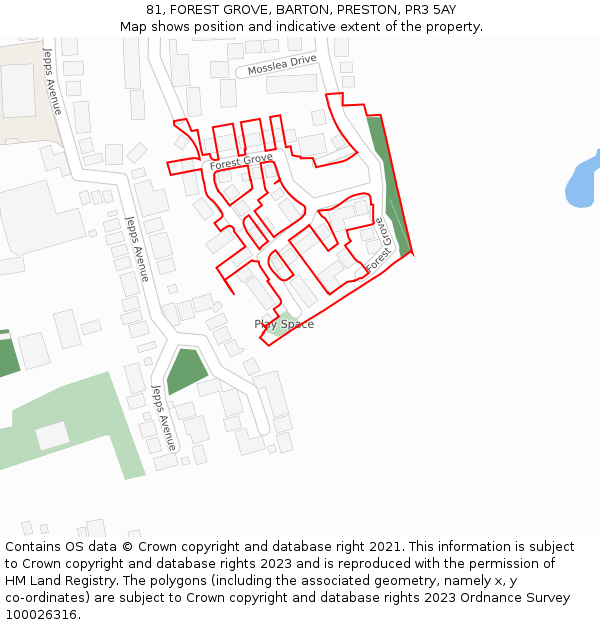 81, FOREST GROVE, BARTON, PRESTON, PR3 5AY: Location map and indicative extent of plot