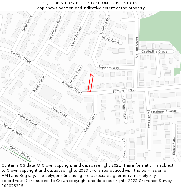 81, FORRISTER STREET, STOKE-ON-TRENT, ST3 1SP: Location map and indicative extent of plot