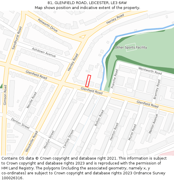 81, GLENFIELD ROAD, LEICESTER, LE3 6AW: Location map and indicative extent of plot