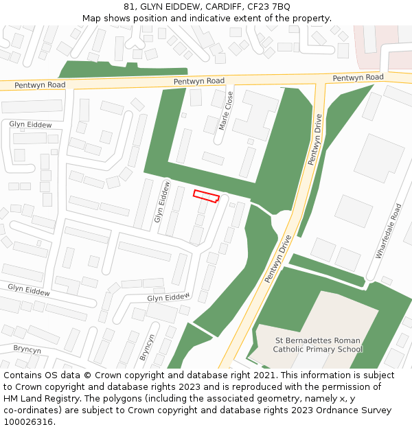 81, GLYN EIDDEW, CARDIFF, CF23 7BQ: Location map and indicative extent of plot