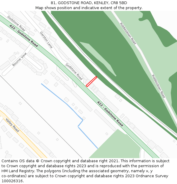 81, GODSTONE ROAD, KENLEY, CR8 5BD: Location map and indicative extent of plot