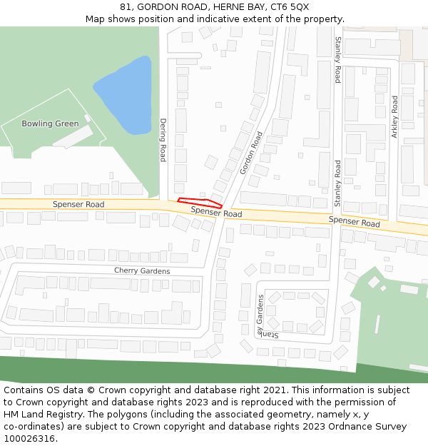 81, GORDON ROAD, HERNE BAY, CT6 5QX: Location map and indicative extent of plot