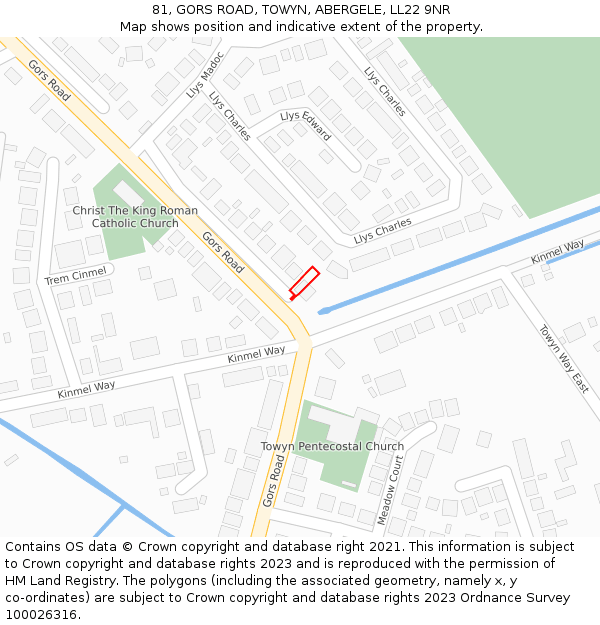 81, GORS ROAD, TOWYN, ABERGELE, LL22 9NR: Location map and indicative extent of plot