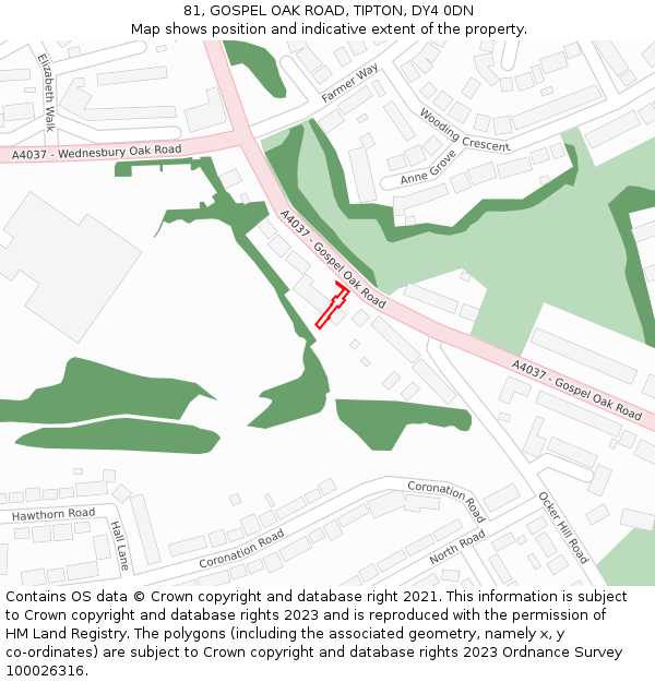 81, GOSPEL OAK ROAD, TIPTON, DY4 0DN: Location map and indicative extent of plot