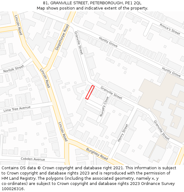81, GRANVILLE STREET, PETERBOROUGH, PE1 2QL: Location map and indicative extent of plot