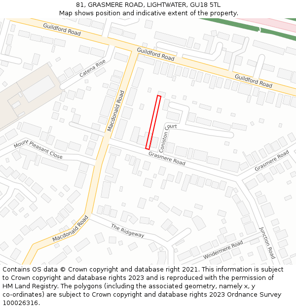 81, GRASMERE ROAD, LIGHTWATER, GU18 5TL: Location map and indicative extent of plot