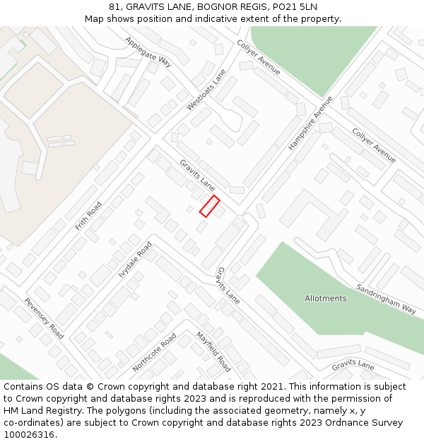 81, GRAVITS LANE, BOGNOR REGIS, PO21 5LN: Location map and indicative extent of plot