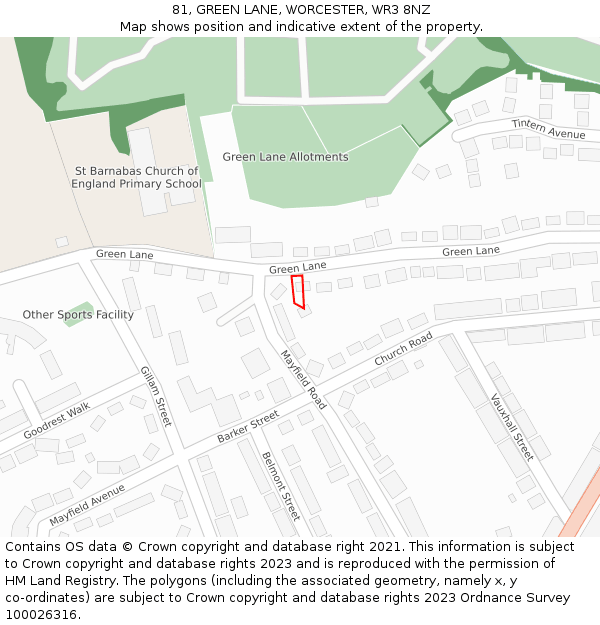 81, GREEN LANE, WORCESTER, WR3 8NZ: Location map and indicative extent of plot