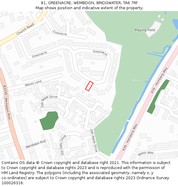 81, GREENACRE, WEMBDON, BRIDGWATER, TA6 7RF: Location map and indicative extent of plot