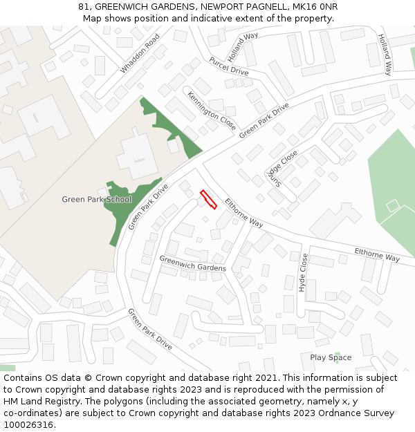 81, GREENWICH GARDENS, NEWPORT PAGNELL, MK16 0NR: Location map and indicative extent of plot