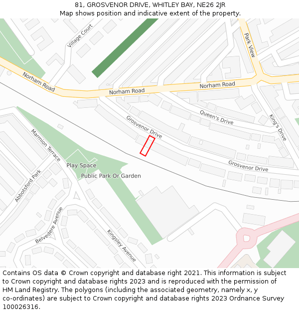 81, GROSVENOR DRIVE, WHITLEY BAY, NE26 2JR: Location map and indicative extent of plot