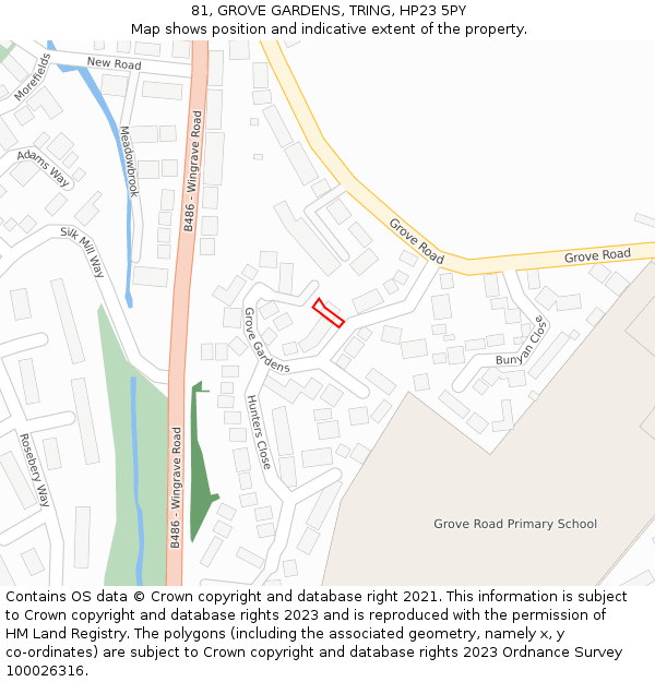 81, GROVE GARDENS, TRING, HP23 5PY: Location map and indicative extent of plot